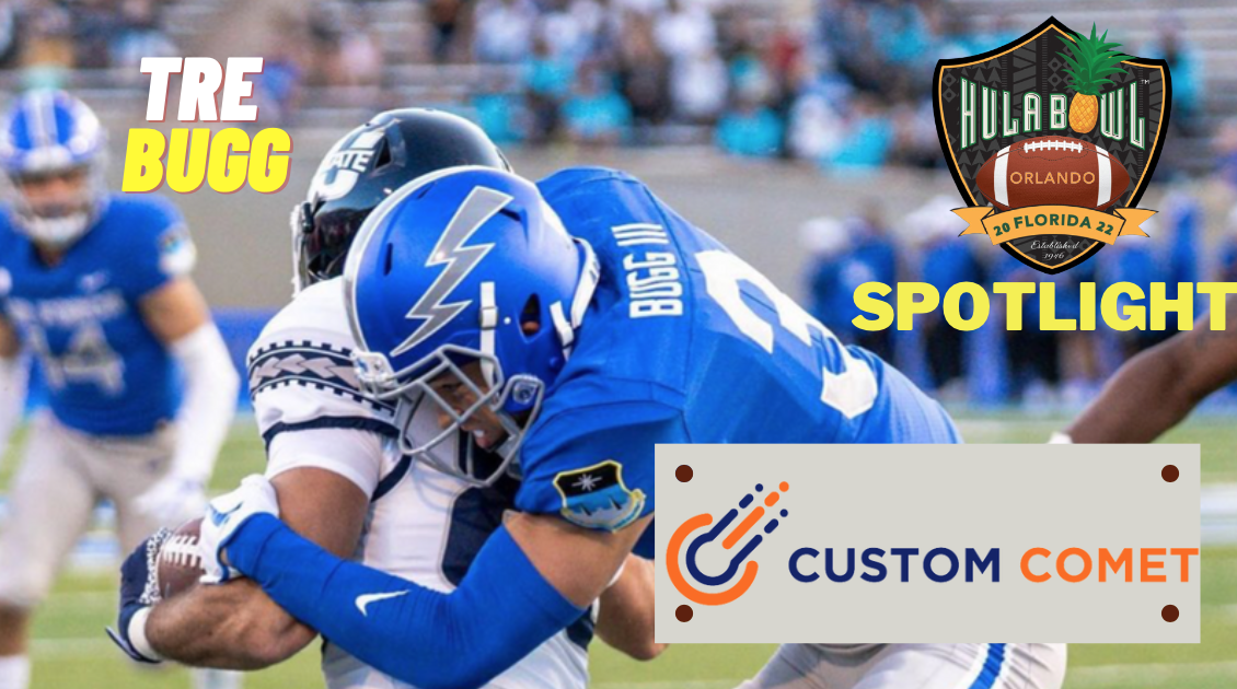 Air Force defensive back Tre Bugg recently sat down with Damond Talbot for this exclusive Hula Bowl Spotlight Interview. This interview is sponsored by Custom Comet, the best pin, and patch maker on the internet!