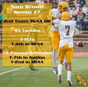 Defensive Back Sam Brown is a feisty defensive back, who was a pass break up machine his senior year 
