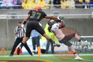 Bethune Cookman Wildcats defenuve back Marquis Drayton (6) intercepts the ball in front of Florida A&M Rattlers tight end