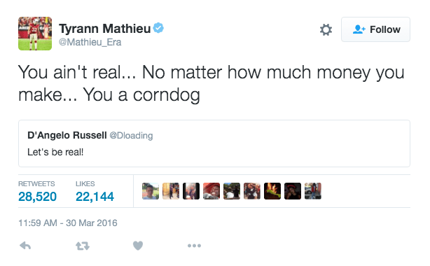 Tyrann Mathieu went in on D'Angelo Russell 
