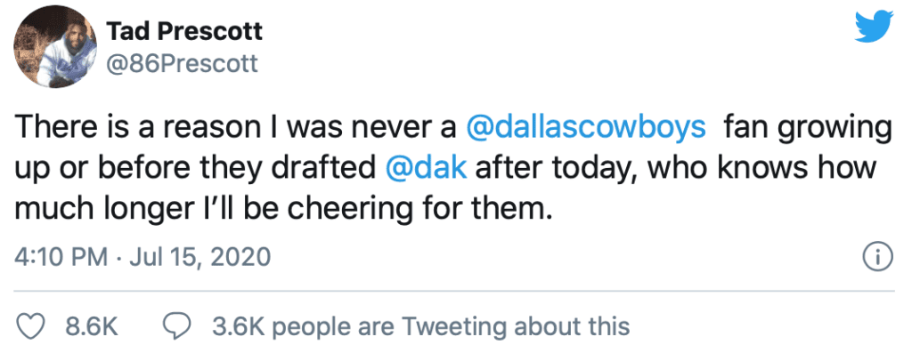 Dak's brother tweet
