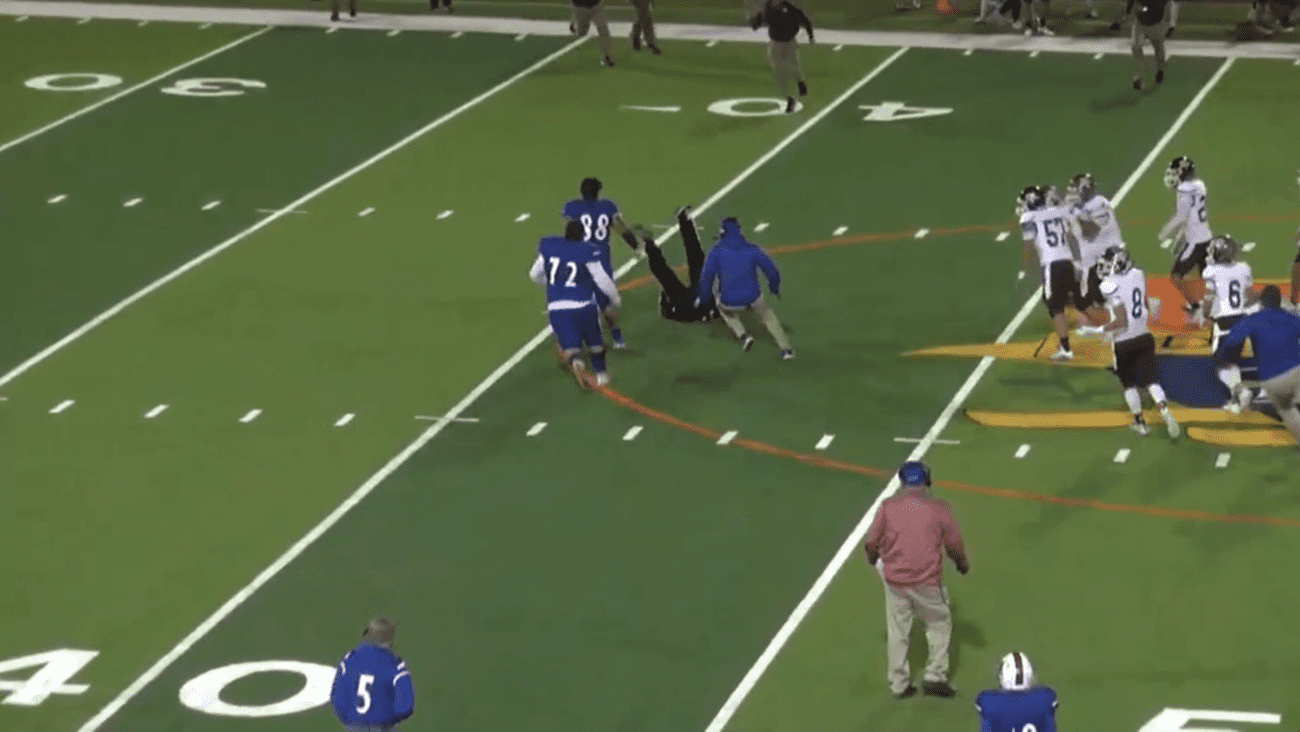Multiple videos from a YouTube stream show an ejected Edinburg HS player, Emmanuel Duron, running back onto the field from the sidelines to slam an official.