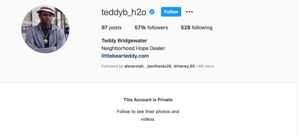 Teddy Bridgewater Instagram Account made private Panthers