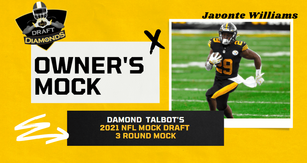 Javonte Williams Steelers Edit NFL Draft Diamonds Owner Mock Draft