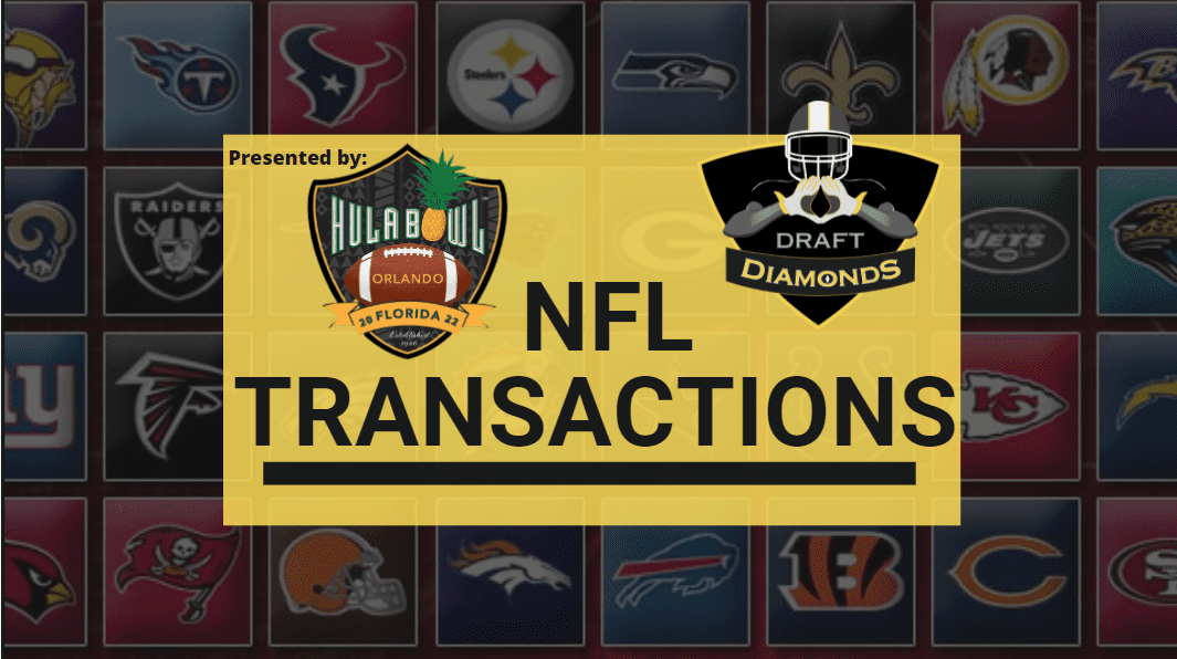 NFL Transactions for Today! Every day we track each and every roster cut, trade, workout, and signing here on NFL Draft Diamonds.