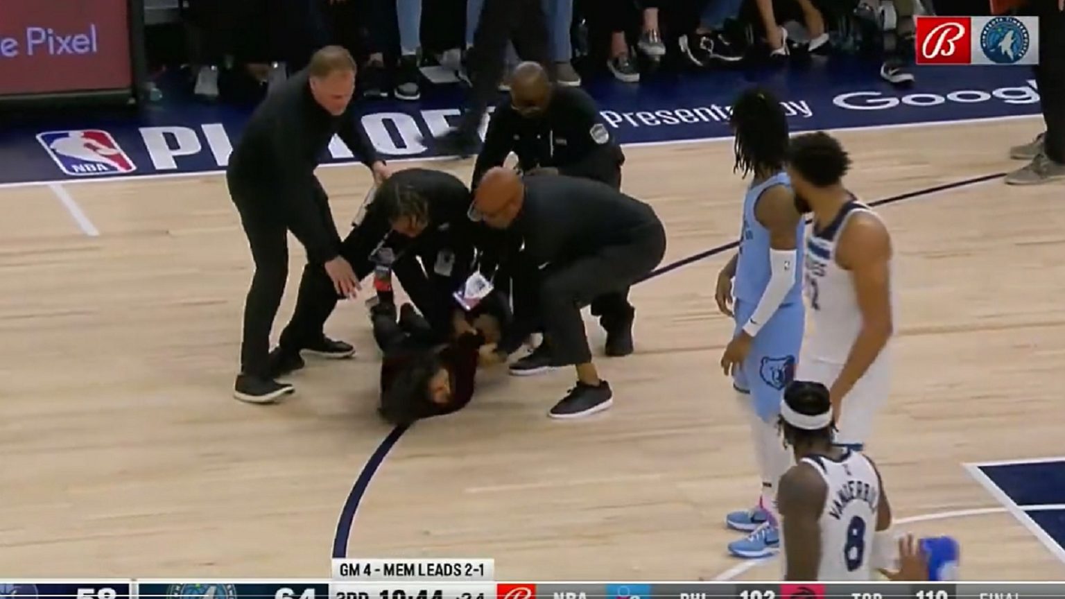 Security guard makes huge tackle on woman trying to protest at Timberwolves game