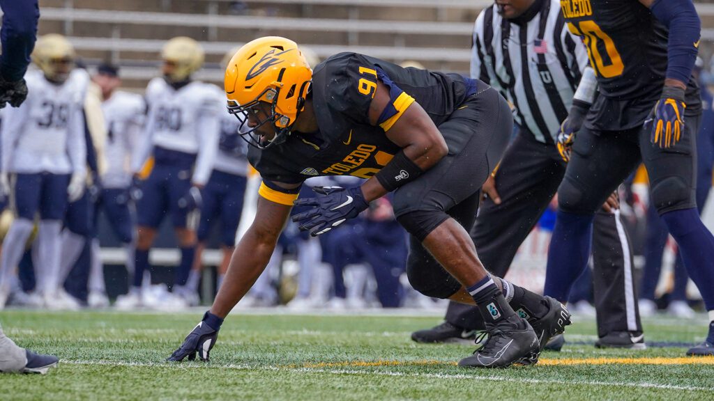 Jamal Hines the standout EDGE rusher from Toledo is a player to keep an eye on. He is one of the best pass rushers in the MAC.