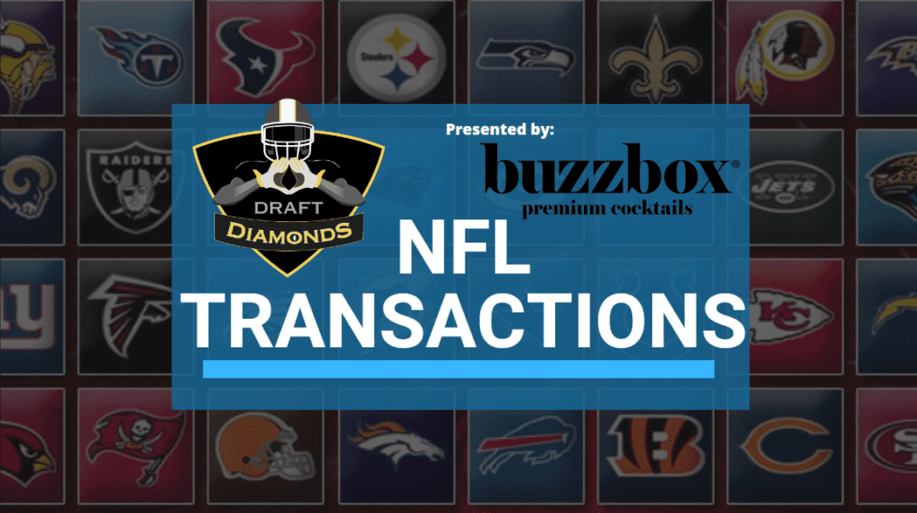 NFL Transactions for Today! Every day we track each and every roster cut, trade, workout, and signing here on NFL Draft Diamonds. NFL Transactions is presented by Training Mask! They are the Ultimate Respiratory Training Device of Draft Diamonds and the Hula Bowl!