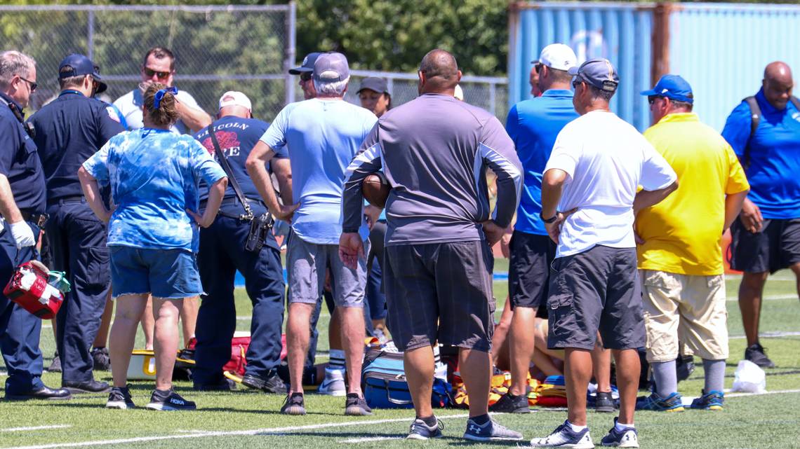 California High School scrimmage cancelled after one of the players collapsed after a play