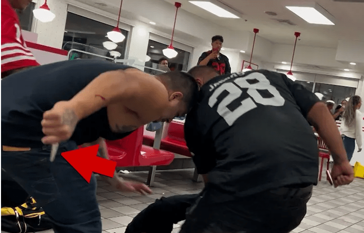 SCARY STABBING VIDEO: 49ers and Raiders fans get into Prison Fight at In and Out Burger