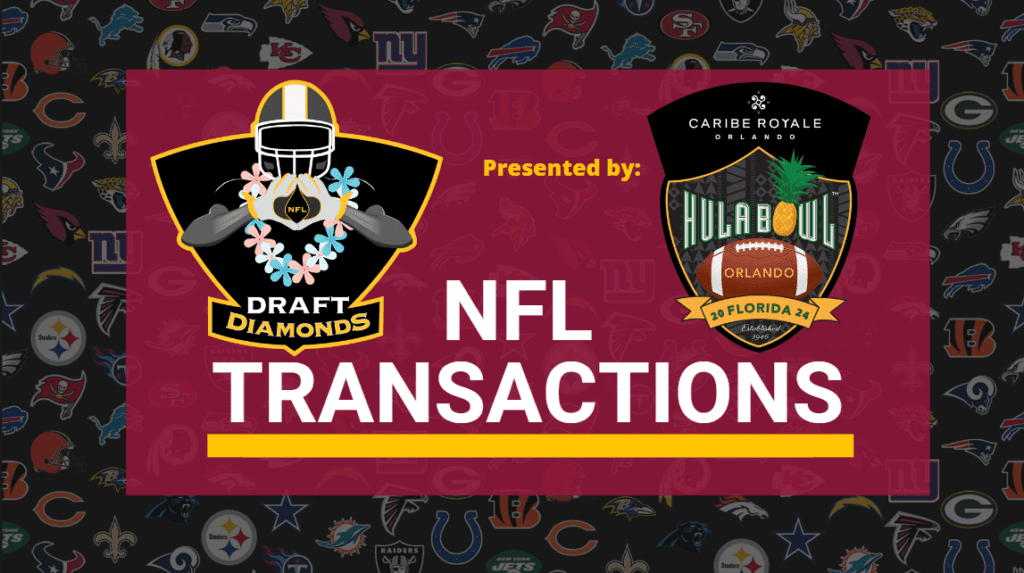 Today's NFL Transactions around the NFL are presented by The 2024 Caribe Royale Orlando Hula Bowl which will take place on Saturday, January 13, 2024, at the UCF FBC Mortgage Stadium in Orlando, Florida.