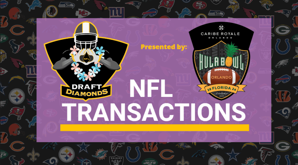 Today's NFL Transactions around the NFL are presented by The 2024 Caribe Royale Orlando Hula Bowl which will take place on Saturday, January 13, 2024, at the UCF FBC Mortgage Stadium in Orlando, Florida.