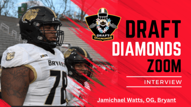 Jamichael Watts is a mauling offensive lineman of Byant who recently sat down with NFL Draft Diamonds lead scout Jimmy Williams for this exclusive Zoom interview. Make sure you hit the Like and Subscribe buttons below.