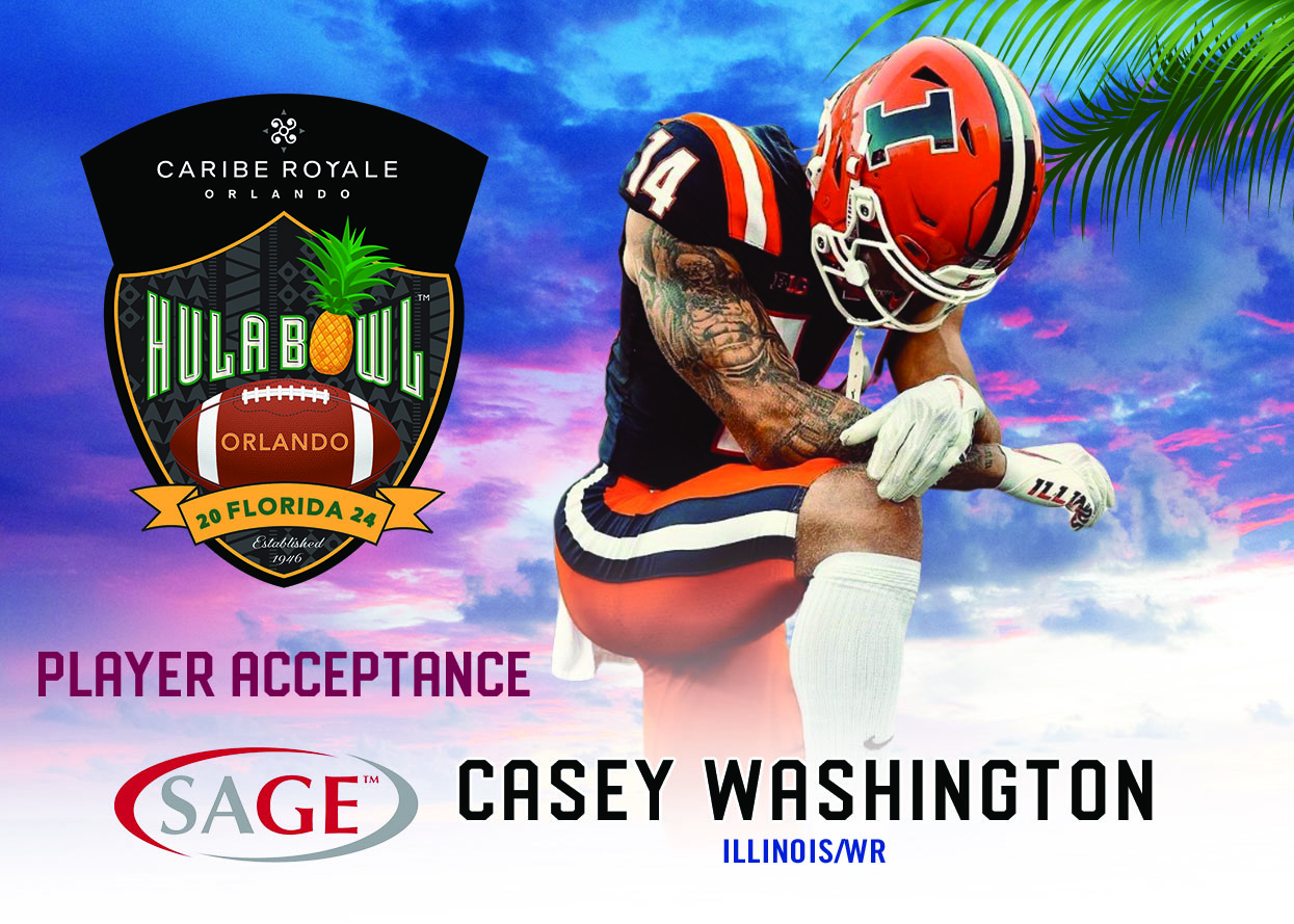 Casey Washington the standout wide receiver from Illinois is headed to the 2024 Caribe Royale Orlando Hula Bowl!