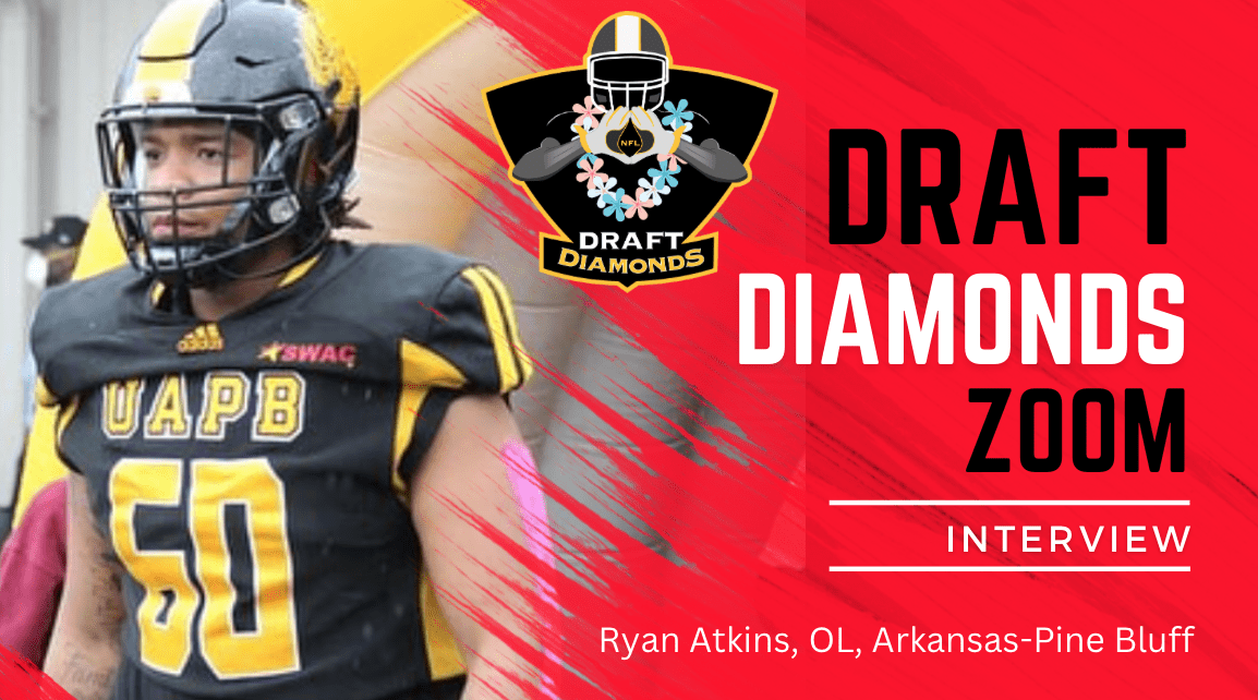 Arkansas Pine Bluff offensive lineman Ryan Atkins is a mauling offensive lineman who recently took time out his schedule to sit down with NFL Draft Diamonds lead scout Jimmy Williams. Check out this exclusive Zoom Interview only on Draft Diamonds YouTube Channel and make sure you hit the like and subscribe buttons below.