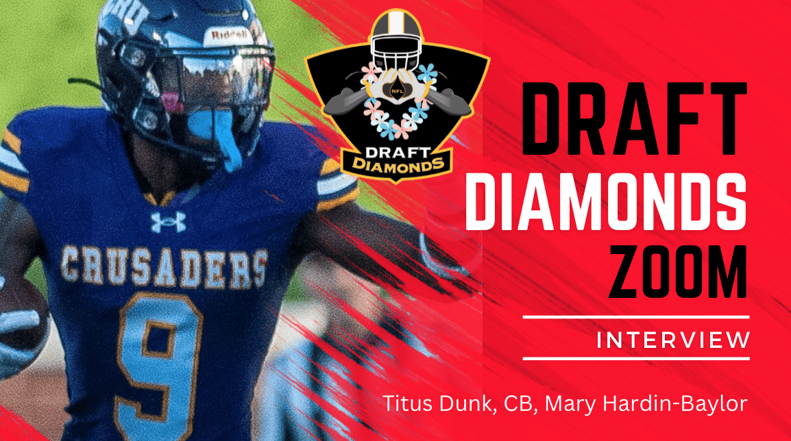 Mary Hardin Baylor's shutdown cornerback Titus Dunk is a sleeper in the 2024 NFL Draft who recently sat down with NFL Draft Diamonds lead scout Jimmy Williams. Check out this exclusive Zoom Interview and make sure you hit the Like and Subscribe Buttons below.