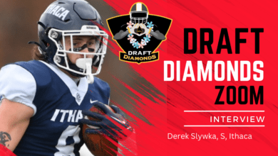 Ithaca safety Derek Slywka is a sleeper prospect with playmaking ability. Walrath recently sat down with NFL Draft Diamonds scout Jimmy Williams for this exclusive Zoom Interview. Make sure you hit the Like and Subscribe Buttons below.