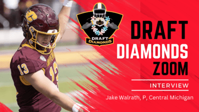 Central Michigan punter Jake Walrath is a sleeper prospect with a big leg. Walrath recently sat down with NFL Draft Diamonds scout Jimmy Williams for this exclusive Zoom Interview. Make sure you hit the Like and Subscribe Buttons below.