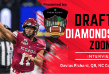 NCCU Quarterback Davius Richard is a superstar in the making. The athletic HBCU gunslinger sat down with NFL Draft Diamonds lead scout Jimmy Williams for this exclusive Zoom Interview. Check out this interview and make sure you hit the like and subscribe buttons below.