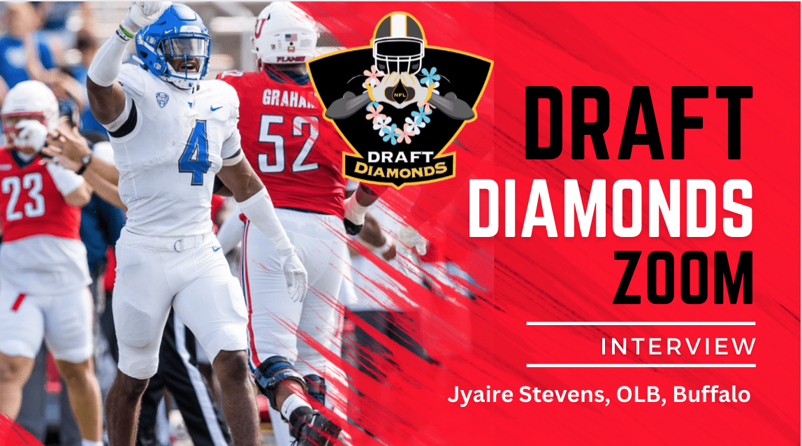 Buffalo linebacker Jyaire Stevens is a sleeper in the 2024 NFL Draft Class. He has a motor and takes great angles when making plays on the football field. Check out this exclusive Zoom Interview with NFL Draft Diamonds scout Jimmy Williams. Make sure you hit the like and subscribe buttons below.