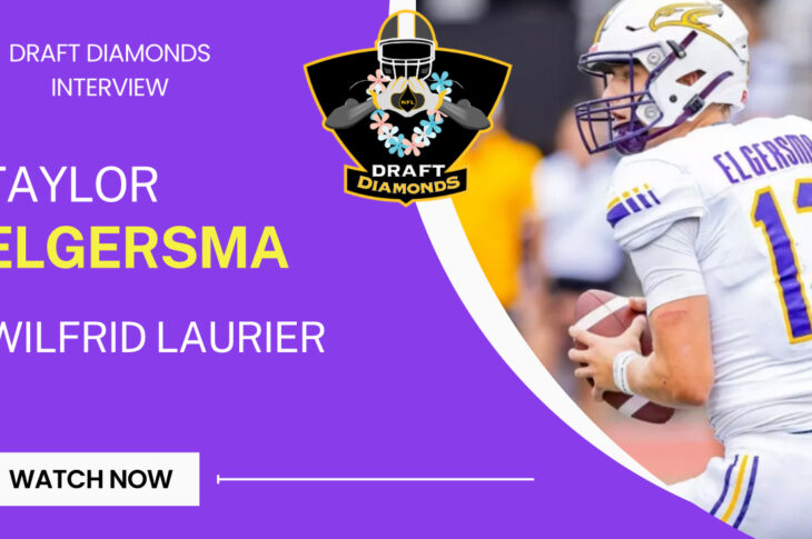 Wilfrid Laurier quarterback Taylor Elgersma is rapidly becoming one of the hottest names on everyone's draft boards. Elgersma made history being the first U Sports Canadian quarterback invited to the Reese's Senior Bowl capping off an impressive tour of the all-star circuit that included appearances at the College Gridiron Showcase and the Tropical Bowl. Elgersma produced a phenomenal season in 2024, earning the prestigious Hec Crighton Trophy, Canada's equivalent of the Heisman. He threw for over 4000 yards, 34 touchdowns completed an impressive 74 percent of his passes. Elgersma boasts significant athletic potential, with a prototypical frame that measures 6'4 5/8", 213 pounds, with a 9 3/8" hand, 33 3/4" arm, and 77 1/4" wingspan, as recorded at the Senior Bowl. He's a high-level processor who demonstrates the ability to make quick, accurate throws under pressure. His elite physical traits paired with his remarkable competitive toughness not only make him the top CFL prospect this season, but make him a strong candidate to be drafted in NFL as well. Take a moment to meet the London, Ontario native in this exclusive NFL Draft Diamonds interview.