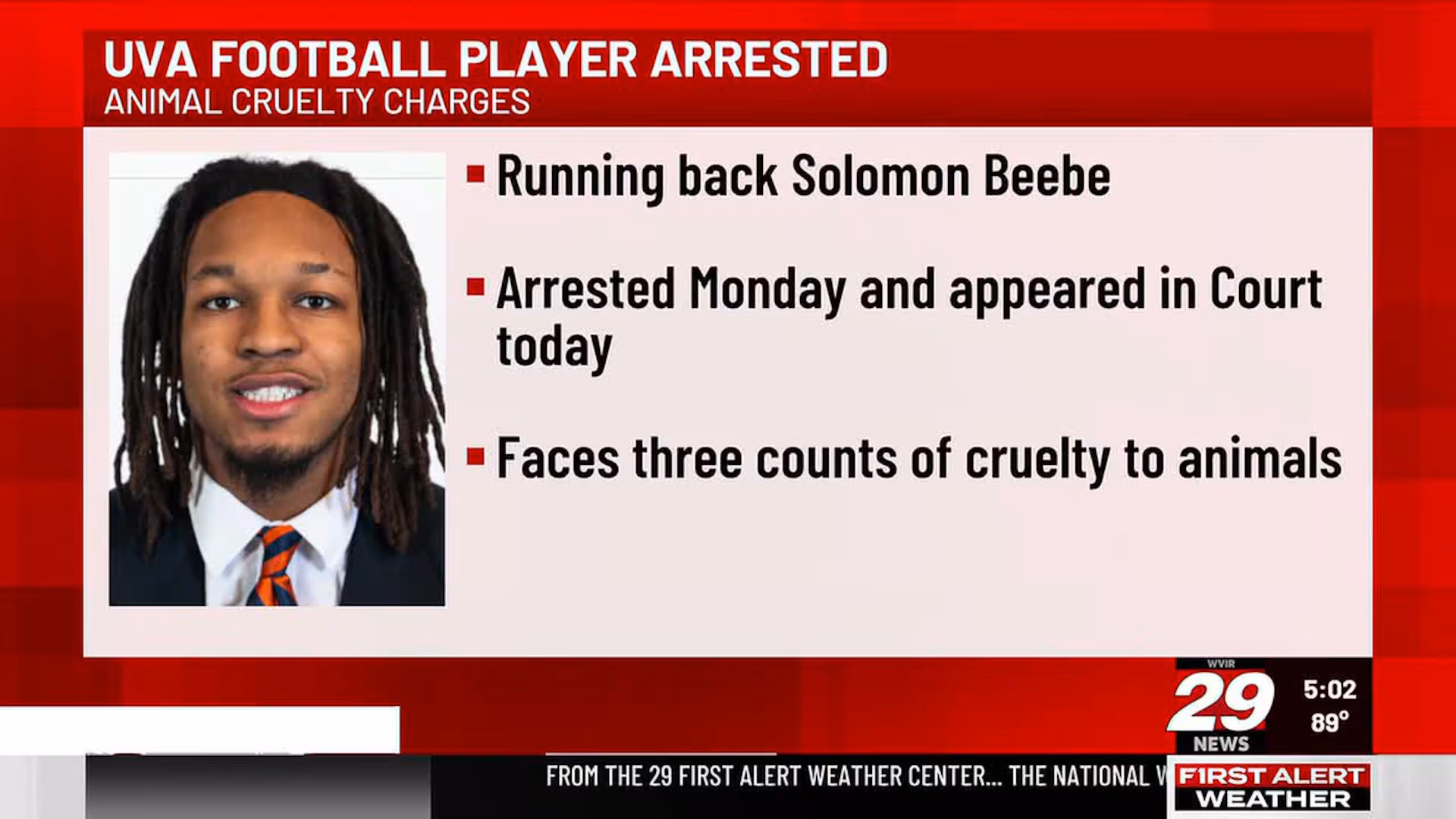 UVA football player arrested on animal cruelty charges
